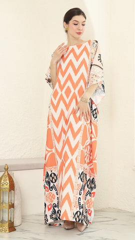 Coral Ikat Short Kaftan