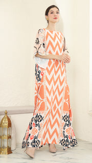 Coral Ikat Short Kaftan