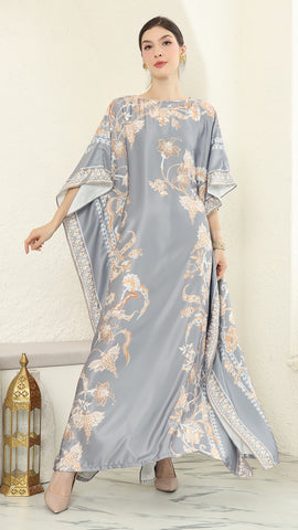 Grey Flower Short Kaftan