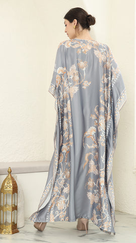 Grey Flower Short Kaftan