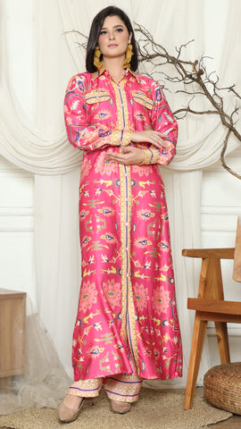 Pink Tiles Outer Pants Set