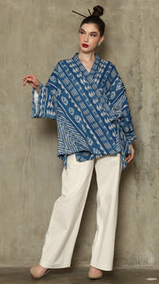 BLUE OVERSIZED IKAT KIMONO OUTER