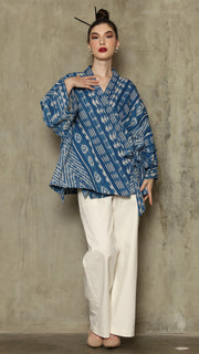 BLUE OVERSIZED IKAT KIMONO OUTER