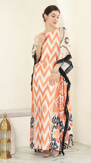 Coral Stripe Fringe Short Kaftan