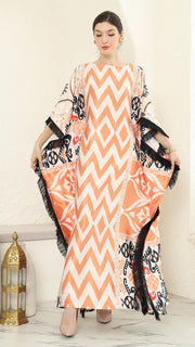 Coral Stripe Fringe Short Kaftan