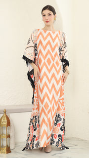 Coral Stripe Fringe Short Kaftan