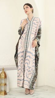 Pink Green Ikat Long Kaftan