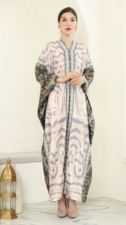 Pink Green Ikat Long Kaftan