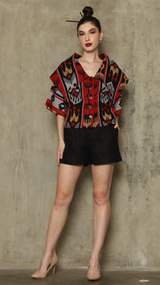 RED TRIBAL IKAT SHORT PANTS