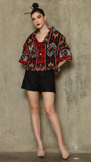 RED IKAT WIDE COLLAR JACKET