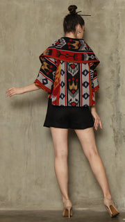 RED IKAT WIDE COLLAR JACKET