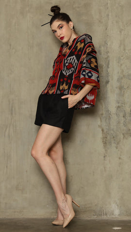 RED IKAT WIDE COLLAR JACKET