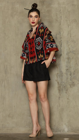 RED TRIBAL IKAT SHORT PANTS