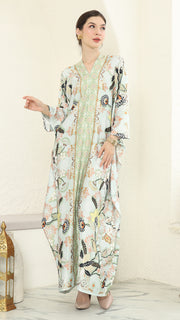 Green Flower Long Kaftan