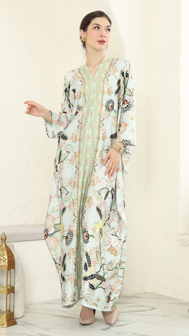 Green Flower Long Kaftan