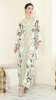 Green Flower Long Kaftan