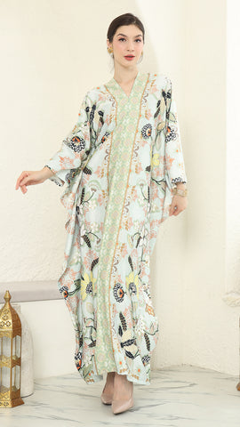 Green Flower Long Kaftan