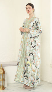 Green Flower Long Kaftan