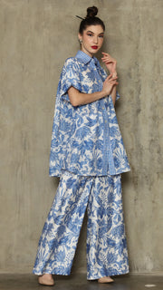 BLUE FLOWER WIDE LEG PANTS