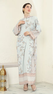 Mint Flower Long Dress Kaftan