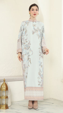 Mint Flower Long Dress Kaftan