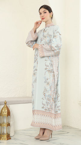 Mint Flower Long Dress Kaftan