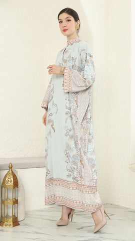 Mint Flower Long Dress Kaftan