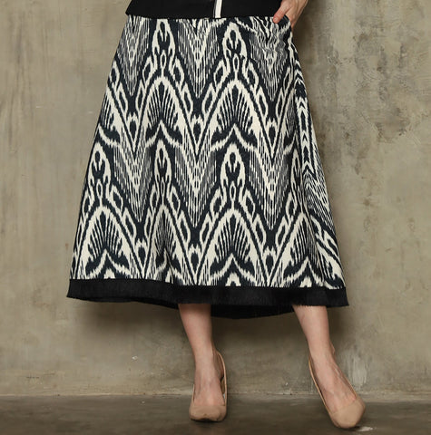 BLACK IKAT FRINGE SKIRT