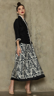 BLACK IKAT FRINGE SKIRT