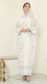 White Flower Long Dress Kaftan