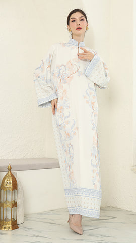 White Flower Long Dress Kaftan