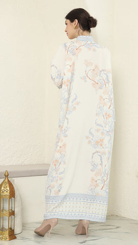 White Flower Long Dress Kaftan