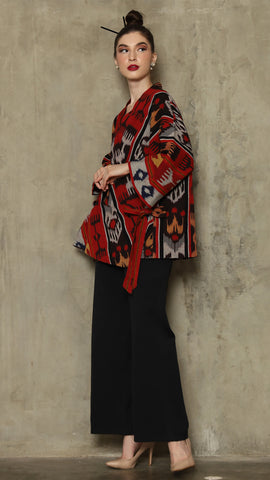 RED OVERSIZED IKAT KIMONO OUTER