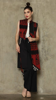 Red Patch Handwoven Ikat Vest