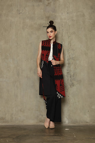 Red Patch Handwoven Ikat Vest