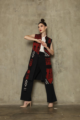 Red Patch Handwoven Ikat Vest