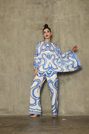 Blue Abstract Batik Pants Set