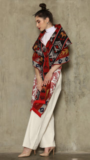 RED IKAT SHAWL OUTER 2IN1