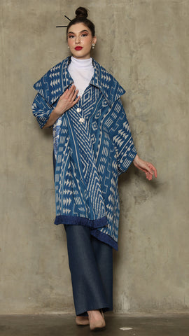 BLUE IKAT SHAWL OUTER 2IN1