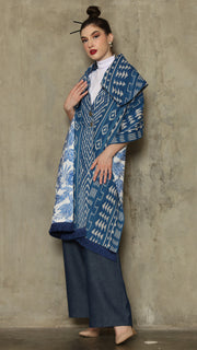 BLUE IKAT SHAWL OUTER 2IN1