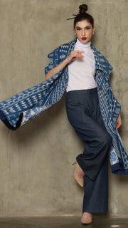 BLUE IKAT SHAWL OUTER 2IN1