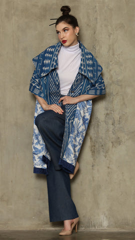 BLUE IKAT SHAWL OUTER 2IN1