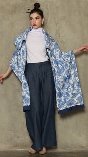 BLUE IKAT SHAWL OUTER 2IN1