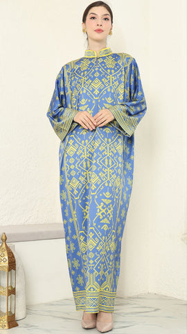 Blue Lime Songket Long Sleeve Dress Kaftan