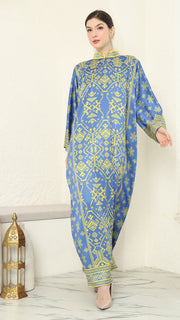 Blue Lime Songket Long Sleeve Dress Kaftan