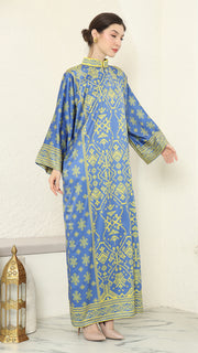 Blue Lime Songket Long Sleeve Dress Kaftan