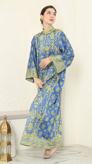 Blue Lime Songket Long Sleeve Dress Kaftan