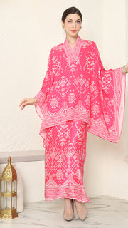 Pink Vneck Songket Sarong Set