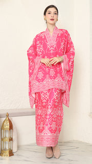 Pink Vneck Songket Sarong Set