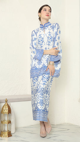 White Blue Songket Sarong Set